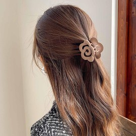 Flower Claw Hair Clips Matte Flower Hair Clips White Medium Hairclip Plastic Thick Hair Nonslip Strong Hold Claw Camellia Hair Accessories