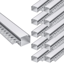 hunhun 10-Pack6.6ft/2Meter Drywall LED Aluminum Channel System with Milky Cover, End Caps and Mounting Clips, Aluminum Profile for LED Strip Light Installations (Single-Edge-6.6ft, 10)