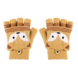 Kid's Winter Fingerless Gloves Convertible Flip Top Cartoon Half Finger Mittens Stretchy Warm Knit Gloves Christmas Gifts for Boys Girls