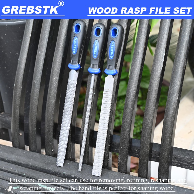 GREBSTK 12 inch Wood Rasp File Set with Rubber Grip