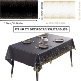 KingGair 4 Pack Disposable Table Cloths for Rectangular Tables, 54"x108" PVC Table Covers with Dots, Confetti Waterproof Tablecloth for Party Picnic Wedding Birthday (Black, White)