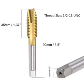 TOP-VIGOR 1/2-13 UNC Spiral Tip Tap 3 Flutes Ground Thread with H2 Tolerance HSS Titanium Coated Tap Drill Bit (Round Shank with Square End)