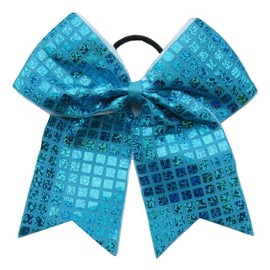"Disco Squares Aqua Blue" Cheer Bow Pony 3" Ribbon Girls Hair Cheerleading