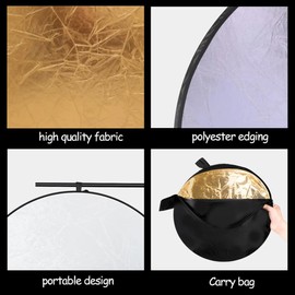 REFLEX CAMERA 5-in-1 Photography Reflector Kit 60x90cm Rectangular | Translucent, Silver, Gold, White, Black | Dual Handle Collapsible Light Reflector with Carrying Case (60x90cm/23x35)