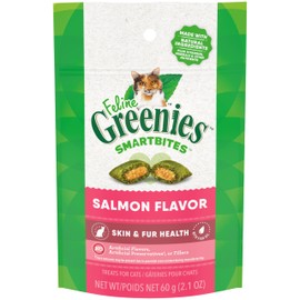 Greenies Feline Smartbites Skin & Fur Crunchy and Soft Cat Treats, Salmon Flavor, 2.1 oz. Pack