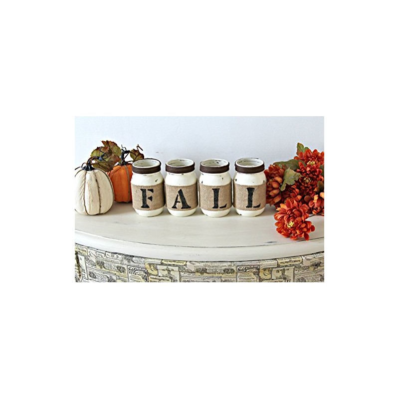 Mason Jars Set Fall Decor Centerpiece | Brown Burlap Tabletop