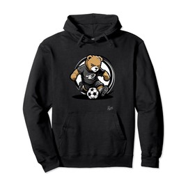 Soft toy bear as a soccer player playing football Pullover Hoodie