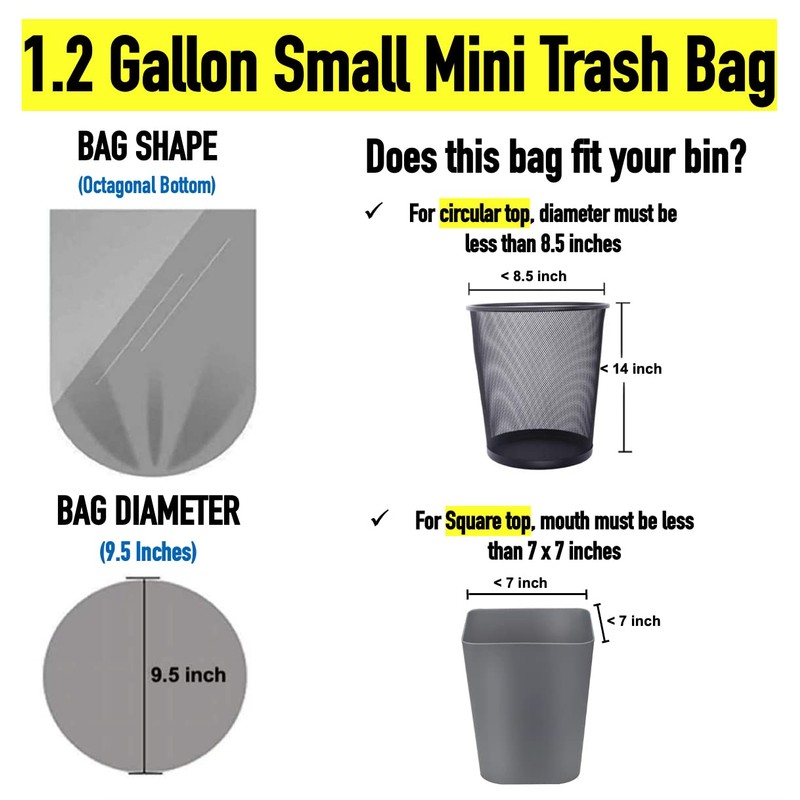 1.2 Gallon 120 Clear Small Trash Bags Bathroom 1 Gallon