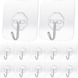 Transparent Adhesive Hooks 30 lb(Max), Waterproof and Oilproof Reusable Seamless Hooks, Heavy Duty Wall Hook for Kitchen Bathroom Office (8 Pack) Transparen