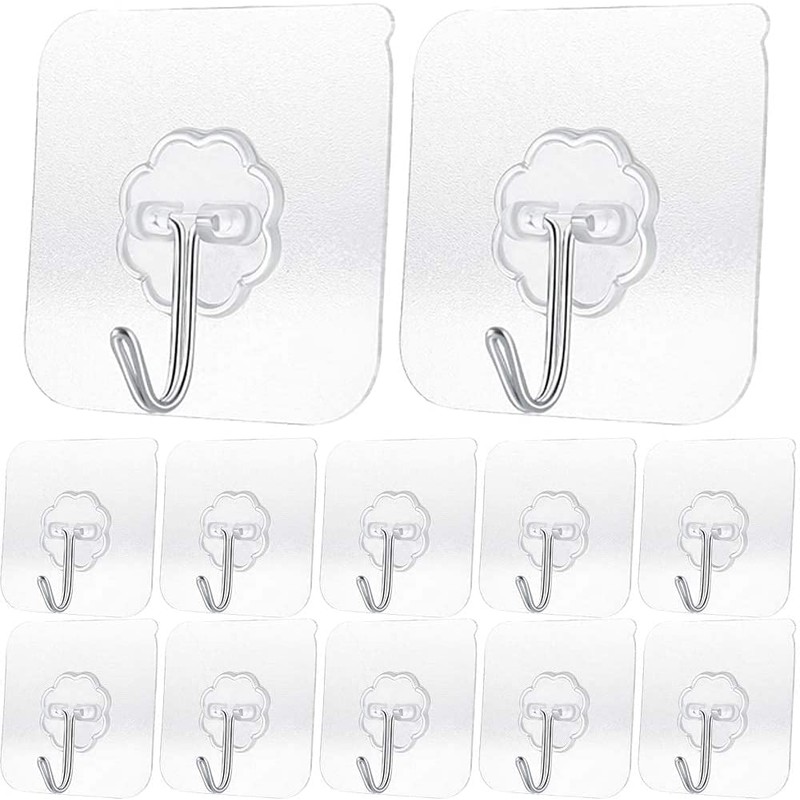 Transparent Adhesive Hooks 30 lb(Max), Waterproof and Oilproof Reusable Seamless