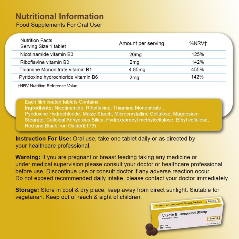 Vitamin B Compound Strong Vegetarian Tablets, 28 Count – High