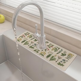 15" X 5.5" Kitchen Sink Splash Guard Faucet Mat Floral Super Absorbent Fast Drying Faucet Guard & Draining Mat Sink Splash Guard Behind Faucet for Kitchen, Bathroom