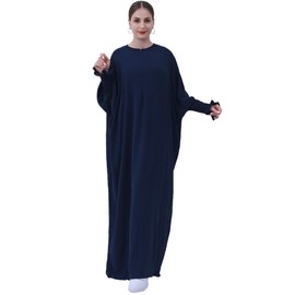 khalat Womens Muslim Prayer Dress Front Zipper Kaftan Islamic Robe Modest Solid Abayas for Women Muslim Navy
