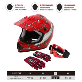 TCT-MOTORPARTS Red Spider DOT Kids Youth Motocross Helmets ATV Off-Road Dirt Bike Motorcycle Full Face Helmet+Gloves+Goggles Large