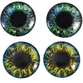 40mm Blue, Green, and Yellow Human Style Glass Eyes 2 Pair Iris Bundle Large Fantasy Faux Taxidermy Art Jewelry Making Supply Wire Wrap Jewelry Felt Reptile Creature Crafting Sculpture Cabochons