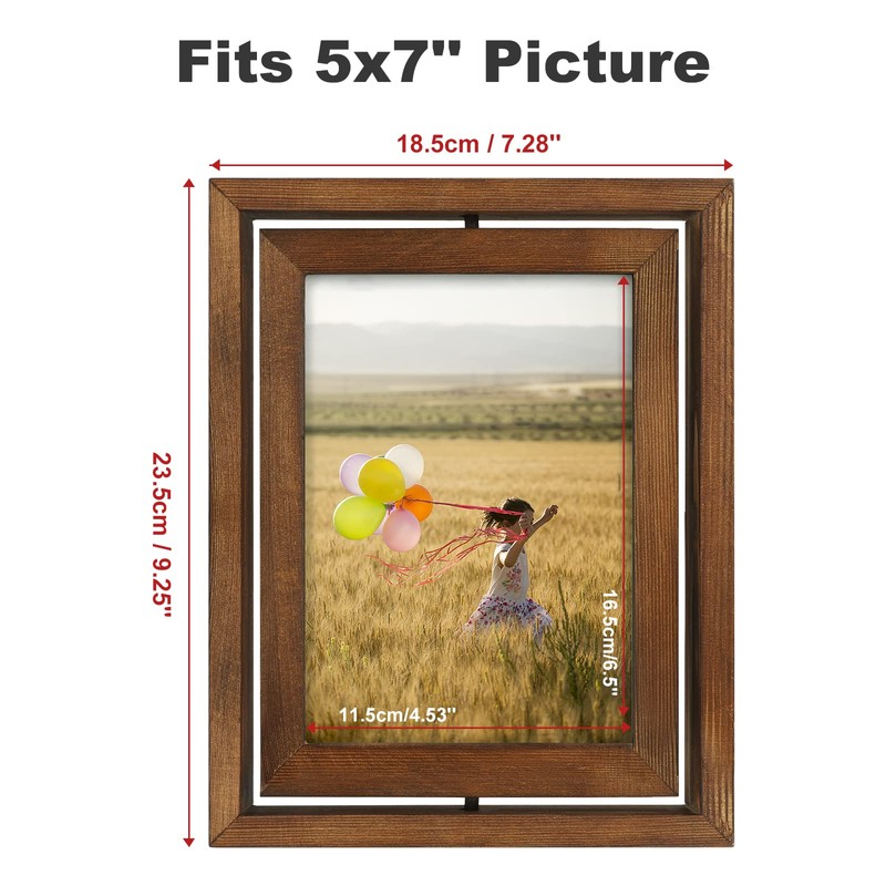Egofine 2 Pack 5x7 Rotating Floating Picture Frames,Double-Sided Display with