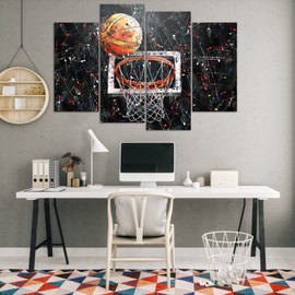 NutArtPic 4 Pieces Basketball Wall Art Graffiti Artwork Sport Theme Pictures Sports Painting Prints Artwork for Boy's Room Office Gifts for Basketball Player Framed 48''x32''