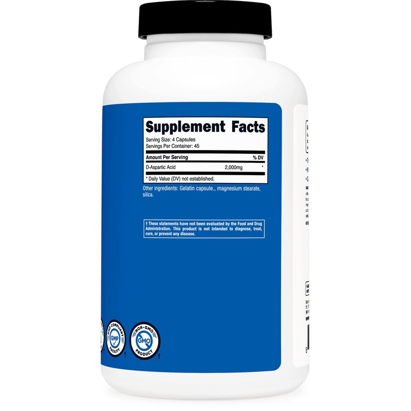Nutricost D-Aspartic Acid (DAA) Capsules 2000mg Per Serving (180 Capsules)
