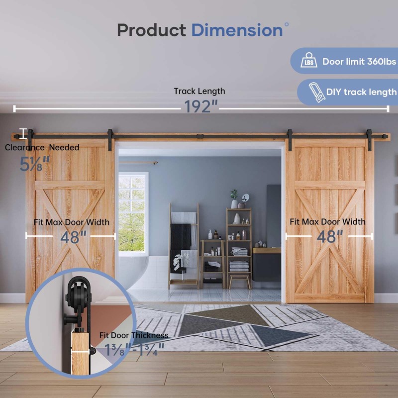 EaseLife 16 FT Double Door Sliding Barn Door Hardware Track