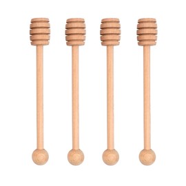 LVVXIXI 4PCS Honey Mixing Stirrer, 6.3 Inches Wooden Honey Dipper, Smooth Honey Comb Stick, Honey Spoon Collecting Dispensing Drizzling Jam (Round Handle)