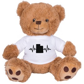 TeesAndTankYou Heartbeat Utah Bear Bear: 8 Inch Brown Teddy Bear Stuffed Animal with White Shirt