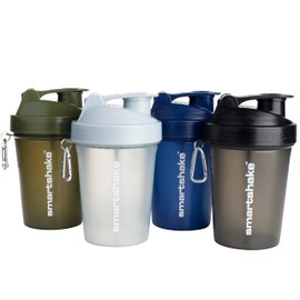 Smartshake Lite 4-Pack Protein Shaker Bottle 400 ml | 13.5 oz - Leakproof Screw-on Lid - BPA Free - Unisex - (Mist Grey, Army Green, Black, Navy Blue)