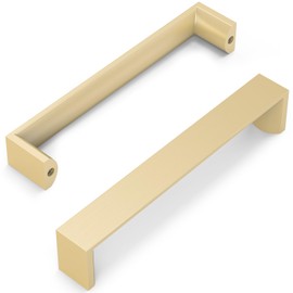 FURNIWARE Pack of 10 Brass Cupboard Handles, Drawer Pulls 128mm(5 Inch) Hole Center, Hardware Modern Kitchen Cabinet Door Handles, for Kitchen and Bathroom Cabinets Cupboard