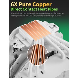 CPU Air Cooler with 6X6mm Heat Pipes,Dual 120mm Fan CPU Cooler 1600rmp,CPU Air Cooler AMD AM5/AM4/AM3 Series,CPU Air Cooler 6.22’’ Height compatible with Intel LGA 1851/1700/1155/1156/2011/2066(White)
