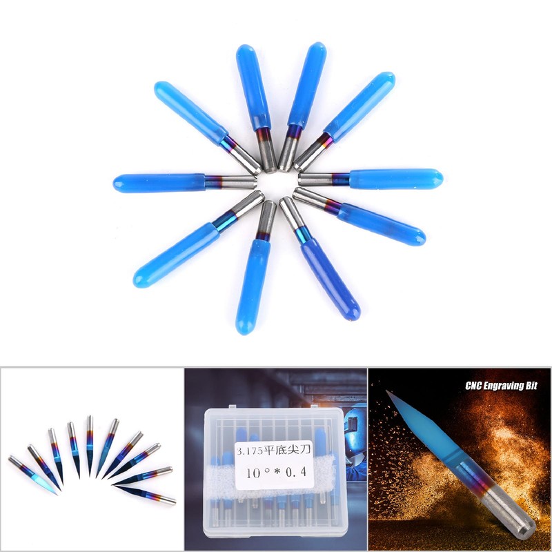 10Pcs box 3.175 Blue Plating Tungsten Steel Engraving Tool CNC