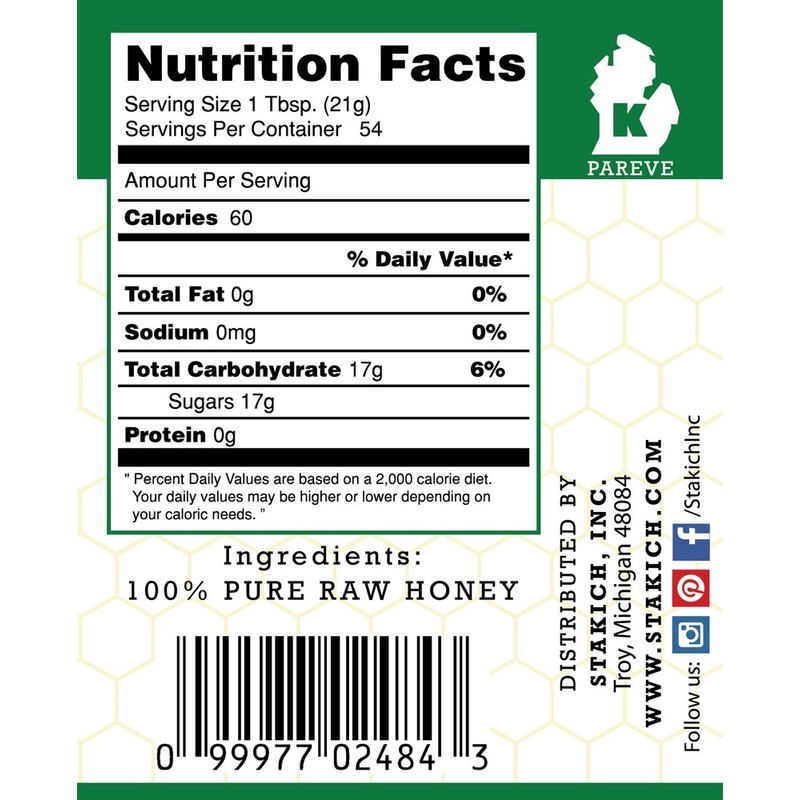Stakich Buckwheat Antioxidant Raw Honey - Pure, Unprocessed, Unheated, Kosher