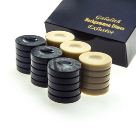 Luxury Manopoulos Galalith Backgammon Checkers - Set of 30 Black and White - Premium Set Handmade in Greece by Experts 36mm - Adults Ages 14+
