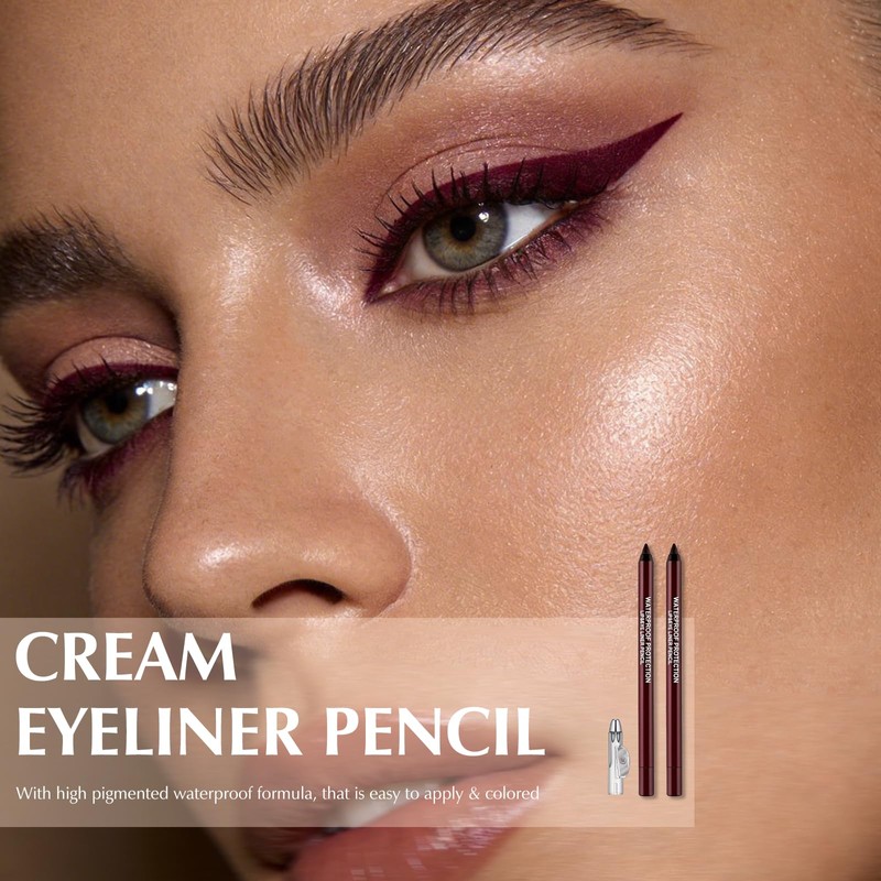 Wugbc 2 PCS Burgundy Plum Eyeliner Pencil, Cream Gel Waterline