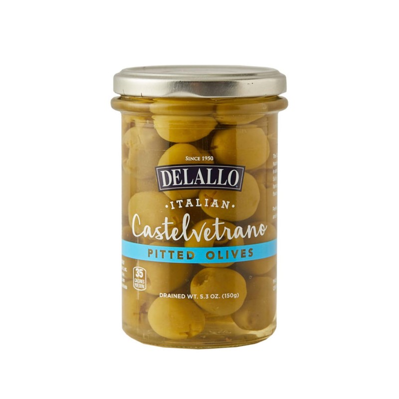 DeLallo Pitted Castelvetrano Green Olives, Naturally Cured, Non-GMO, Kosher, Gluten-Free,