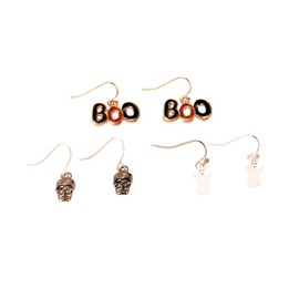 3 Pairs Holloween Boo Dangle Earrings Set for Women Black Orange Enamel Skull Ghost Charms Drop Fish Hook Dangling Earring Creative Lightweight Festival Dress Accessories Jewelry