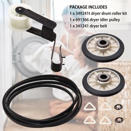 Siwdoy Dryer Repair Kit Replace for Amana NED4600YQ1 NED4655EW1 NED4655EW0 NED4600YQ0 NGD4655EW2 NED4500VQ0 NED4700YQ1 NED4800VQ0 - Drum Rollers 14210017, Belt 341241, Idler Pulley 14210023