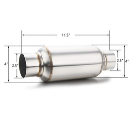 LCGP 2.5'' Inlet & Outlet Universal Muffler, 11.5'' Overall Length Stainless Steel Resonator
