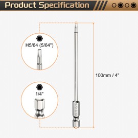 HARFINGTON H5/64 Hex Head Screwdriver Bit 5/64" Flat Tip 1/4" Hex Shank 4" Long Magnetic Hexagonal Screw Drill Bit Wrench Chrome Plated Power Driver Socket