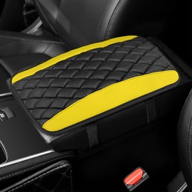 Lyxheth Car Center Console Cover, Car Armrest Cover, Universal Leather Waterproof Armrest Seat Box Cover Protector, Comfortable Car Decor Accessories Arm Rest Cover Pad for Most Cars (Yellow)