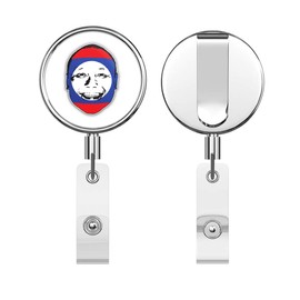 Laos Flag Man Face Round ID Badge Key Card Tag Holder Badge Retractable Reel Badge Holder with Belt Clip