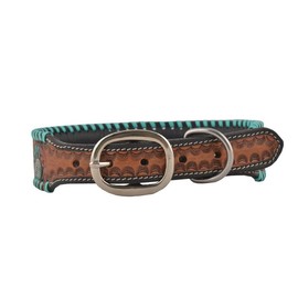 Hand-Tooled Leather Dog Collar MYRA - SIZE: XL (22" - 26")