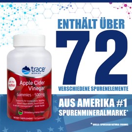 Trace Minerals Apfelessig Gummies, 60 Stück, 500 mg - Nahrungsergänzungsmittel für Verdauung und Wohlbefinden, Apfelgeschmack, Vegan