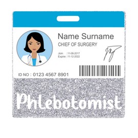 Plifal Phlebotomist Badge Buddy Card Holder Nurse Nursing Accessories Glitter Silver Horizontal ID Name Identification Tags Nurse Work