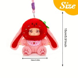 15cm/5.9in Animal Series Plush Toy, 1 Count Brightly Colored Strawberry Bunny Apple Fox Vinyl Doll, Perfect Gift for Kids, Ideal for Birthdays and Holidays:_Pink_Strawberry Bunny