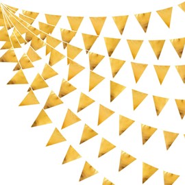 32 ft Gold Fabric Triangle Banner Flag Double Sided Metallic Holographic Pennant Garland for Wedding Baby Bridal Shower Birthday Bachelorette Engagement Christmas Hen Party Decoration