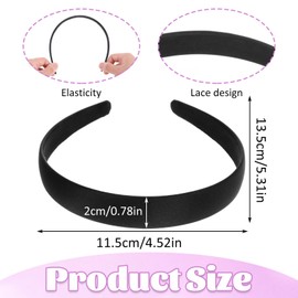 2Pcs Headbands for Women Girls Satin Black Headband Plain Wide Hoops