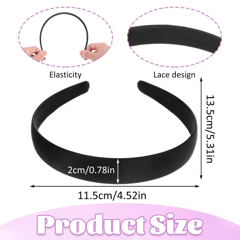 2Pcs Headbands for Women Girls Satin Black Headband Plain Wide