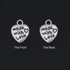 TOAOB 25pcs Antique Silver tone Heart Charms Made with Love Charm Pendant 10mmx12mm For Jewellery Making