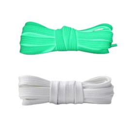 Leliafleury 2 Pairs Flat Fluorescent Shoelaces 120cmx10mm Glow in Dark Shoe Laces Luminous Shoelaces White Replacement Shoe Laces for Sneakers Skate Boots Sport