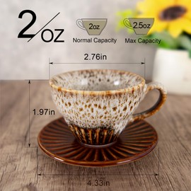 YINUOWEI 2 oz Espresso Cups, Porcelain Demitasse Cups for Espresso Shot, Coffee, Mini Espresso Mugs Set of 6, Gift for Coffee Lovers, Stackable, Glazed White