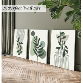 Induslyfe Large Framed Boho Canvas Wall Art Set of 3, Mid Century Modern room Decor, Minimalist Geometric Abstract Boho Bathroom wall art Canvas Prints Ready To Hang Bedroom decor (Sage Green,